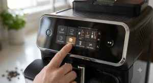 Touchscreen control panel of the Philips 3200 espresso machine showing drink options