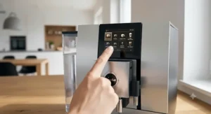 User selecting a specialty coffee drink on the color touchscreen display of a Jura machine