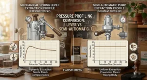 Pressure profiling comparison between mechanical spring lever pressure decay and constant semi-automatic pump pressure.