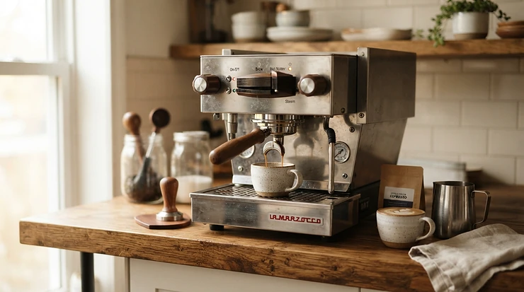 A feature-rich PID-controlled espresso machine showcasing advanced brewing technology for home use.