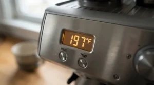 Close-up view of the digital temperature display on a PID-controlled single boiler espresso machine.