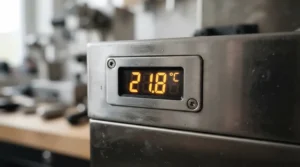 Close-up of the digital temperature display on a PID espresso machine for beginners showing brewing heat