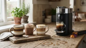 Guests enjoying cafe-style beverages made with a Nespresso machine for milk-based drinks at brunch.